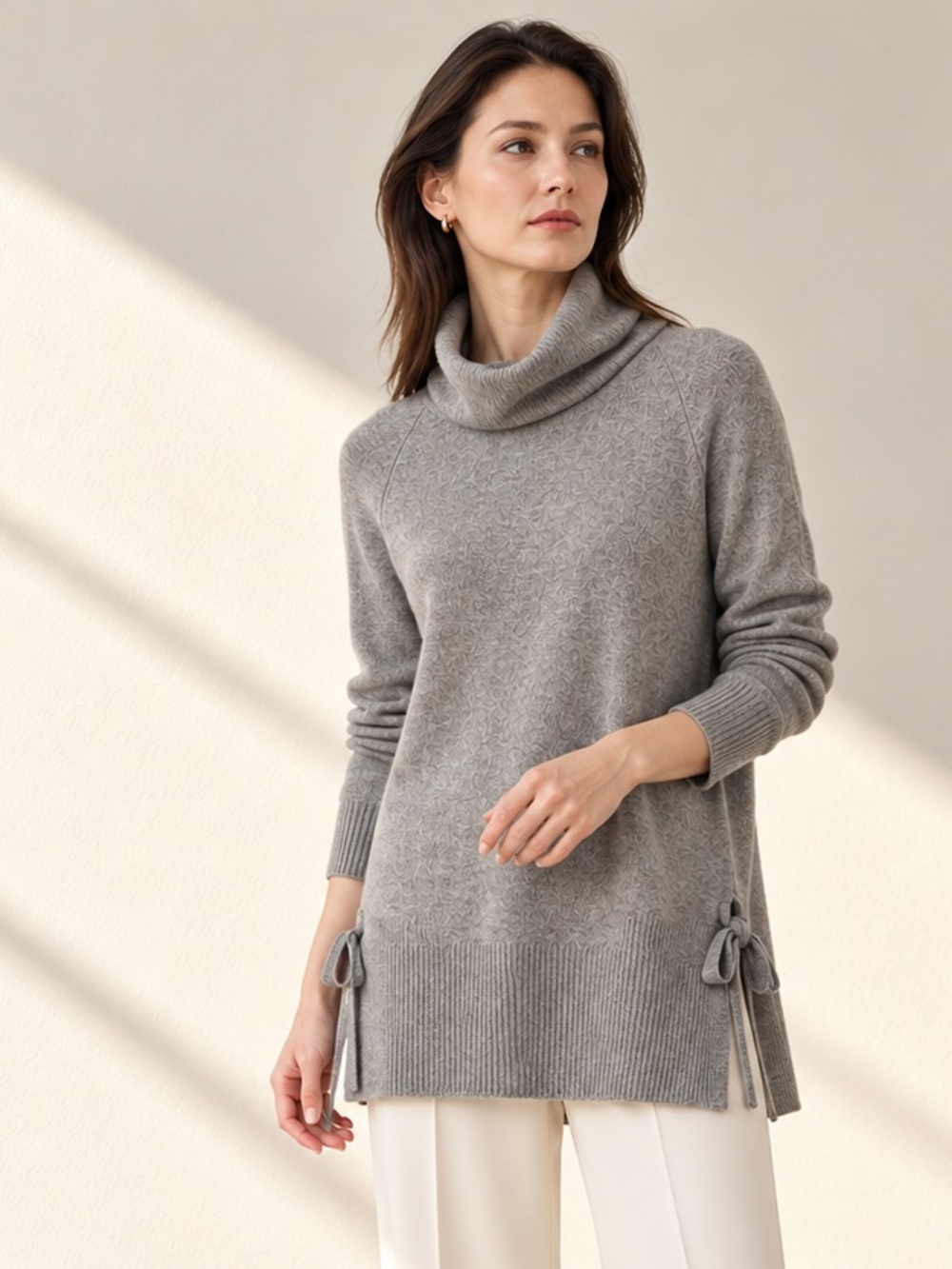 Ça va de soi Heather Gray Wool Tie-Side Turtleneck Tunic Sweater Sz L